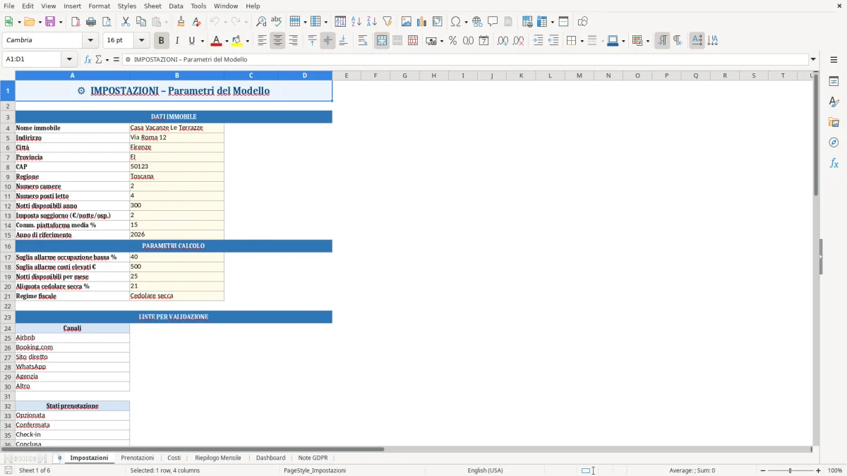 Modello Rid Gratis Affitto Breve Excel - Modello Gratis (2026)